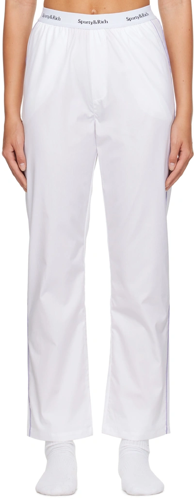 Shop Sporty And Rich White Serif Pyjama Pants In White/lilac