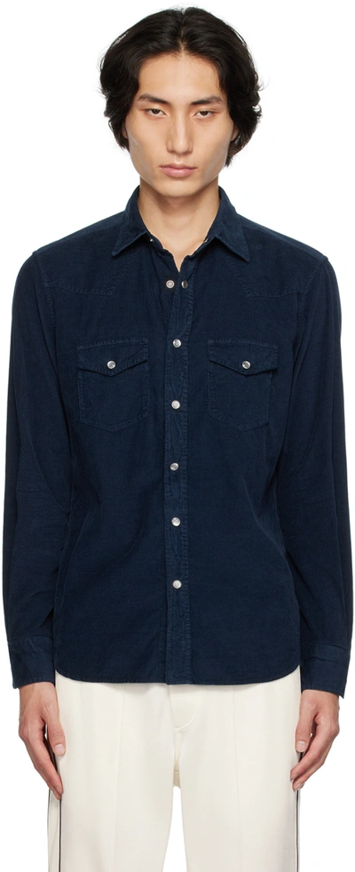 Shop Tom Ford Navy Western Shirt In Hb501 Dark Turquoise