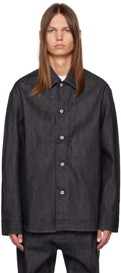 Shop Jil Sander Navy Button Denim Shirt In 405 - Dark Blue