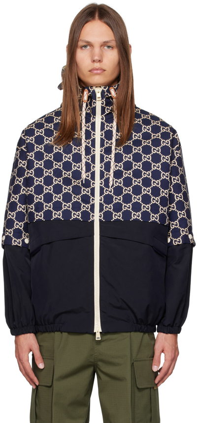 Shop Gucci Blue Gg Jacket In 4384 Blue/ivory/mix