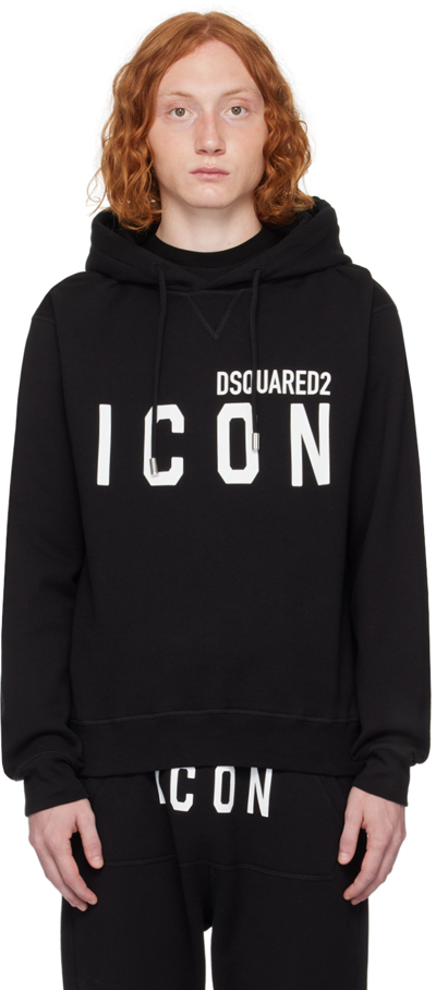 Shop Dsquared2 Black 'be Icon' Hoodie In 965 Black-white