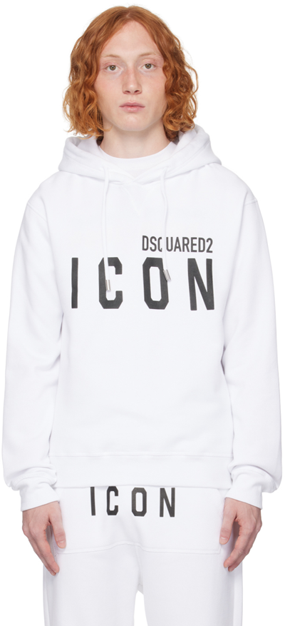 Shop Dsquared2 White 'be Icon' Hoodie In 966 White-black