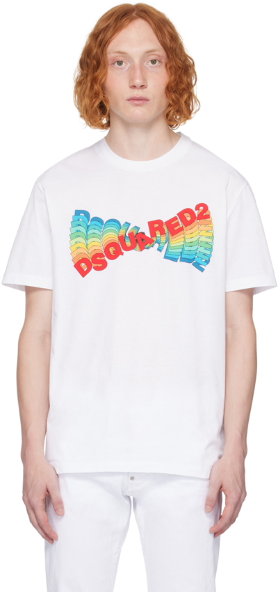 Shop Dsquared2 White Printed T-shirt In 100 White