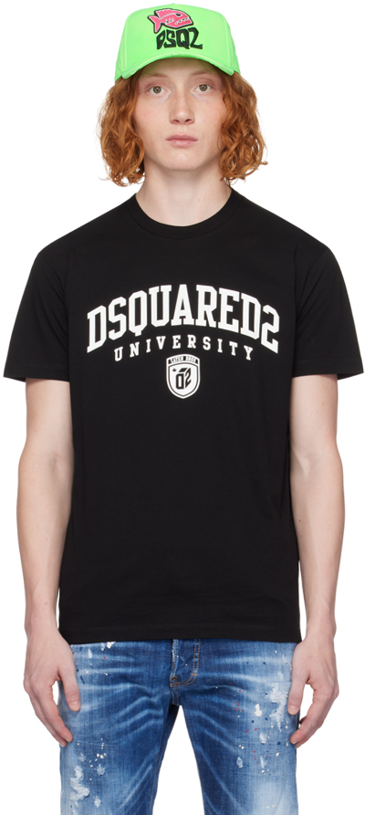 Shop Dsquared2 Black 'university' T-shirt In 900 Black