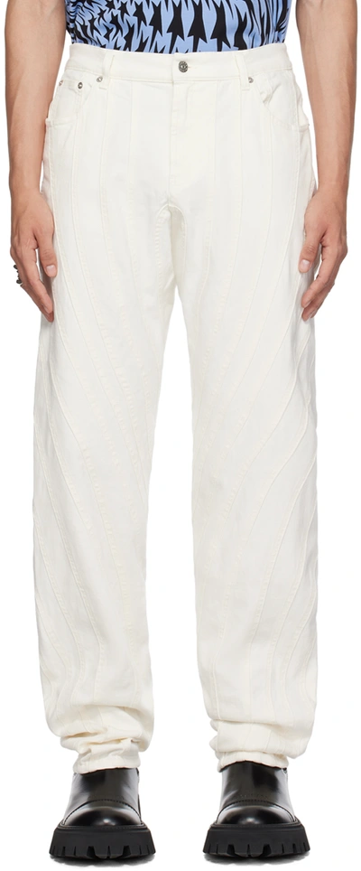Mugler Embossed Patch Denim Jeans In Ivory 1011