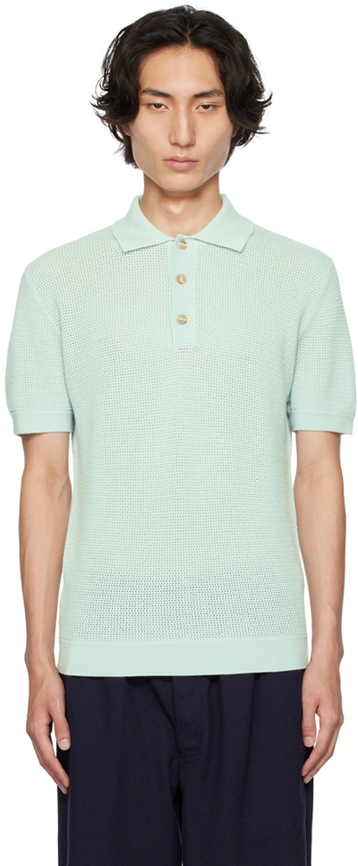 Shop King & Tuckfield Blue Three-button Polo In Ice Blue