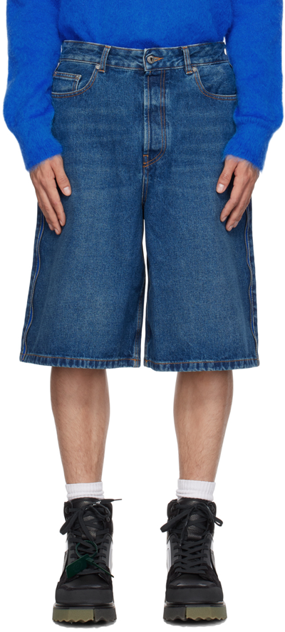 Shop Off-white Blue Zip Denim Shorts In Medium Blue
