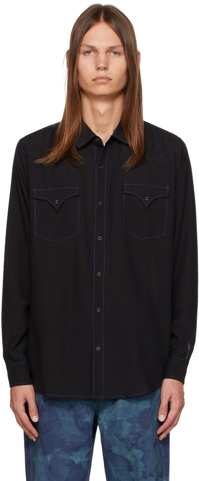 Shop Double Rainbouu Black Contrast Shirt In Black Elec Blue
