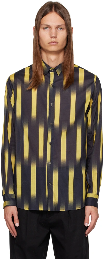 Shop Double Rainbouu Black & Yellow Sundown Shirt In Ghost Stripe Yellow