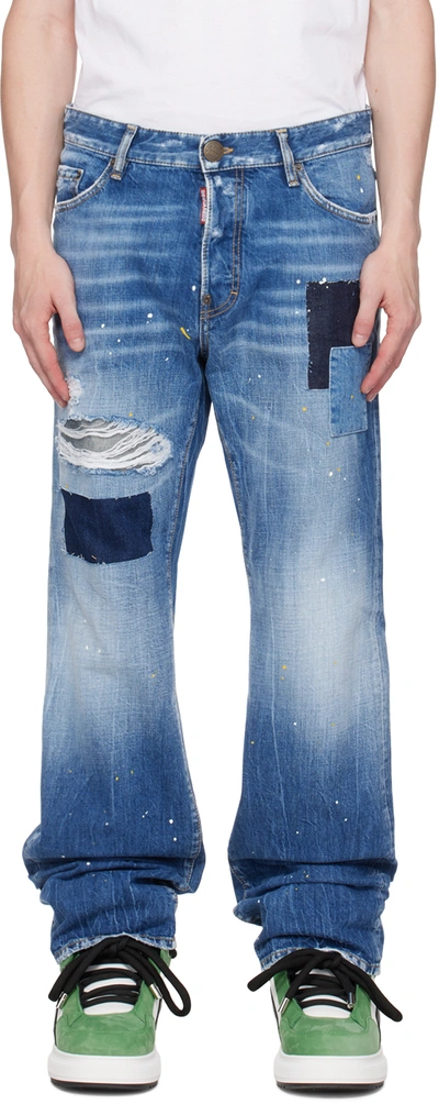 Shop Dsquared2 Blue Roadie Jeans In 470 Navy Blue