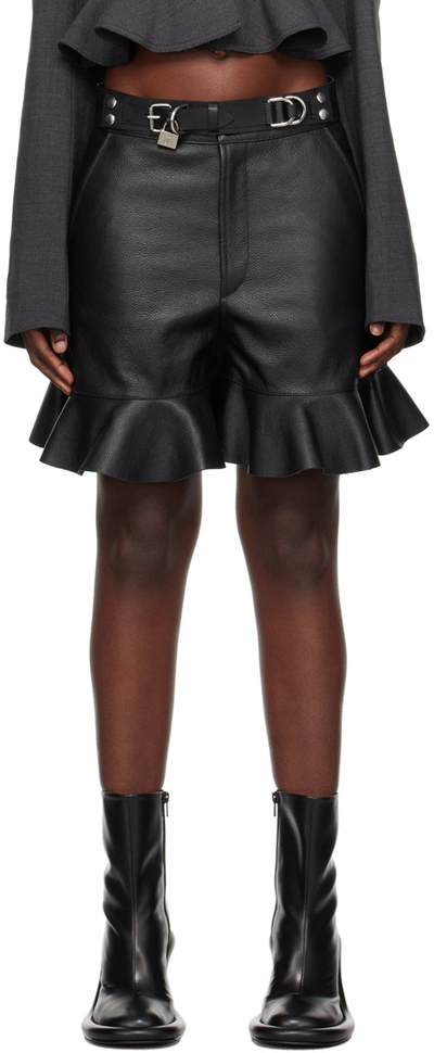 Jw Anderson Padlock-strap Ruffled Leather Shorts In 999 Black