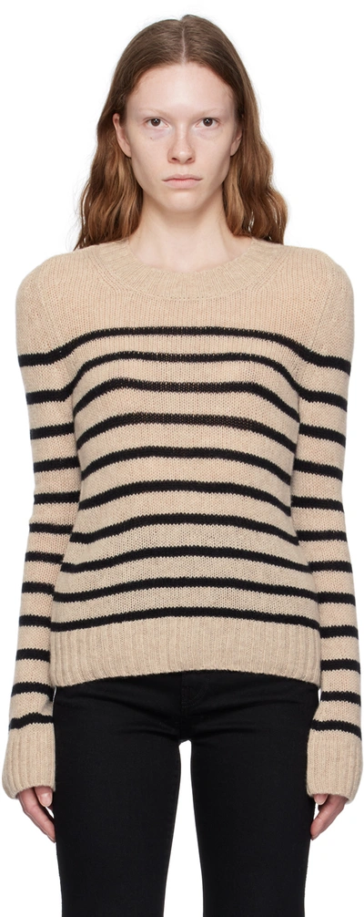 Shop Khaite Beige 'the Tilda' Sweater In 230 Pwder/ Blck Strp
