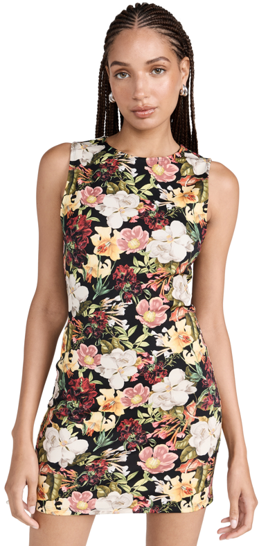 Shop Alice And Olivia Wynell Sleeveless Fitted Tunic Dress Juniper Floral Black