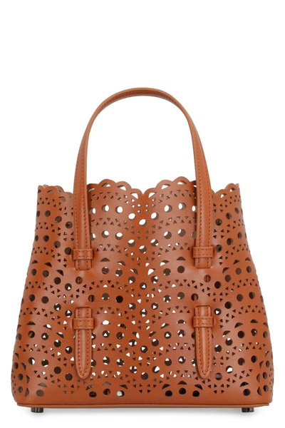 Shop Alaïa Mina Leather Tote In Saddle Brown