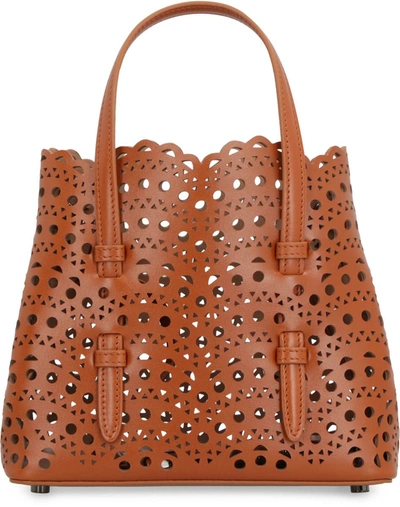 Alaïa Mina 20 Mini Leather Tote In Saddle Brown