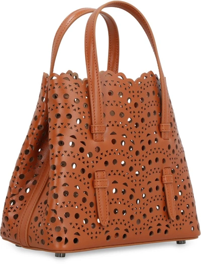 Shop Alaïa Mina Leather Tote In Saddle Brown