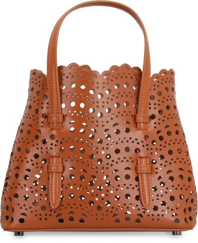 Alaïa Mina 20 Mini Leather Tote In Saddle Brown