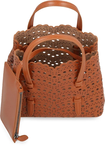 Shop Alaïa Mina Leather Tote In Saddle Brown