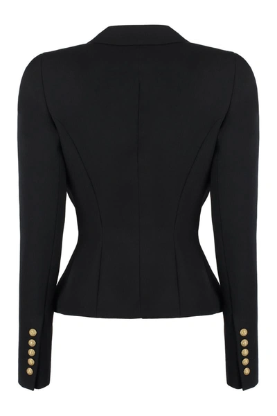 Shop Balmain Double-breasted Virgin Wool Jacket In Black