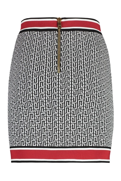 Shop Balmain Jacquard Knit Skirt In White