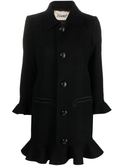 Shop Dsquared2 Ruffle-hem Coat In Black