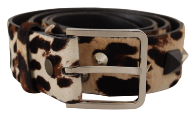 Shop Dolce & Gabbana Leopard Print Studded Leather Metal Buckle Men's Belt In Brown