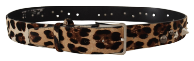 Shop Dolce & Gabbana Leopard Print Studded Leather Metal Buckle Men's Belt In Brown