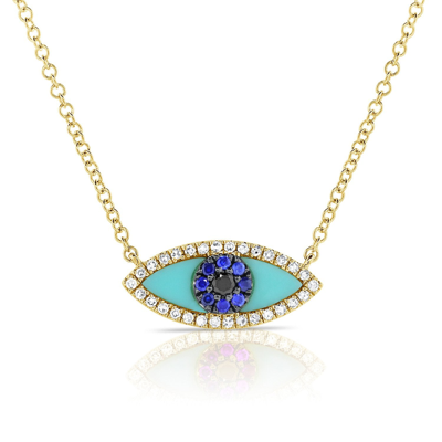 Shop Sabrina Designs 14k Gold & Diamond Turquoise Evil Eye Necklace In Yellow