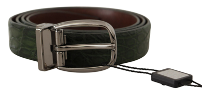 Shop Dolce & Gabbana Exotic Leather  Buckle Men's Belt In Green