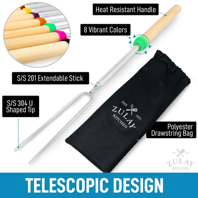 Zulay Kitchen Stainless Steel Long 32-inch Marshmallow Roasting Sticks Extendable Design (5 Pack) In Multi