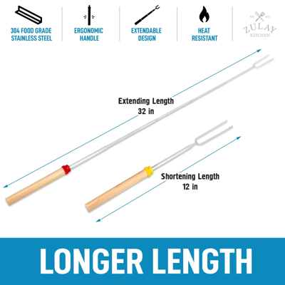 Zulay Kitchen Stainless Steel Long 32-inch Marshmallow Roasting Sticks Extendable Design (5 Pack) In Multi