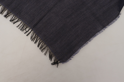 Gf Ferre' Dark Blue Wool Neck Wrap Shawl Fringes Scarf In Blue