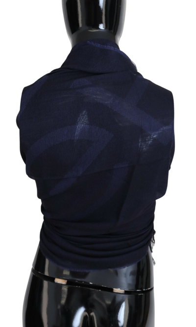 Shop Gf Ferre' Wool Neck Wrap Shawl Fringes Women's Scarf In Blue