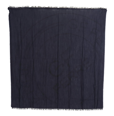 Gf Ferre' Dark Blue Wool Neck Wrap Shawl Fringes Scarf In Blue