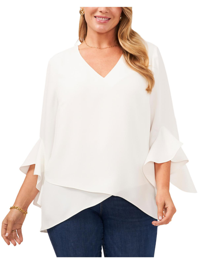 Shop Vince Camuto Plus Womens Flutter-sleeve V-m Blouse In White