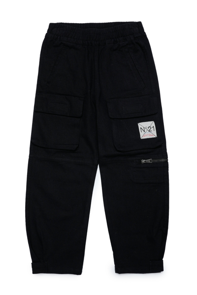 Shop N°21 Gabardine Cargo Pants With Pockets In Black