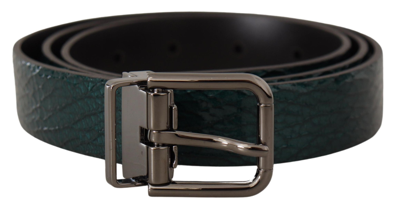 Shop Dolce & Gabbana Elegant Green Leather Belt With Silver Men's Buckle