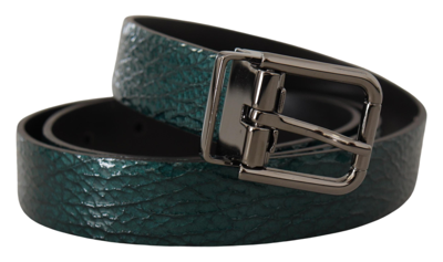 Shop Dolce & Gabbana Elegant Green Leather Belt With Silver Men's Buckle