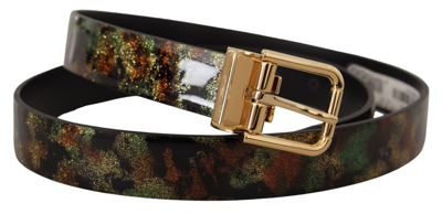 Shop Dolce & Gabbana Elegant Leather Belt With Bronze Men's Buckle In Green