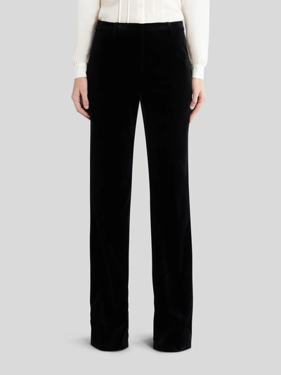 Shop Etro Flared Velvet Trousers In Black