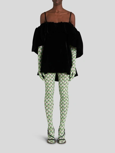Shop Etro Mini Velvet Dress With Dropped Shoulders In Black