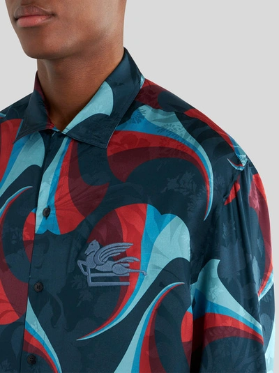 Etro Floral Print Silk Shirt In Navy Blue