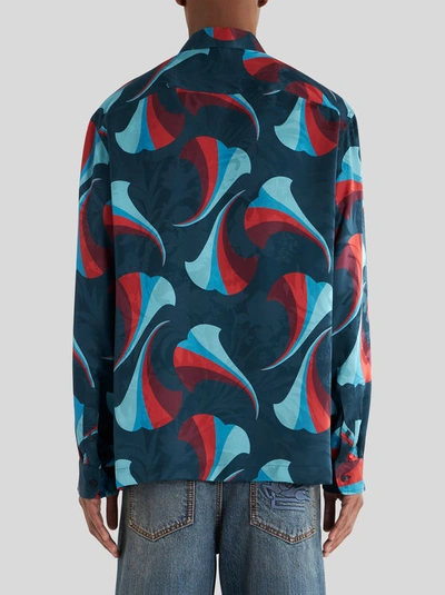 Shop Etro Silk Bowling Shirt With Floral Print In Navy Blue