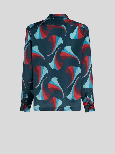 Shop Etro Silk Bowling Shirt With Floral Print In Navy Blue