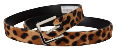 Shop Dolce & Gabbana Elegant Leopard Print Calf Leather Men's Belt In Brown