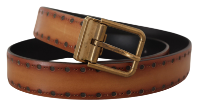 Shop Dolce & Gabbana Elegant Brown Leather Belt With Brass Men's Buckle