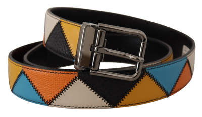 Shop Dolce & Gabbana Multicolor Leather Belt With Silver Men's Buckle