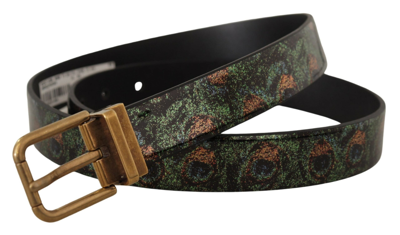 Dolce & Gabbana Multicolor Leather Vernice Pavone Bronze Metal Belt In Multicolor