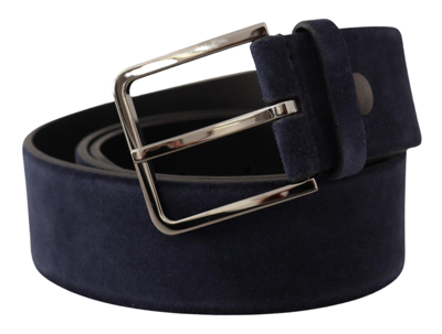 Shop Dolce & Gabbana Navy Elegance Velvet Leather Men's Belt In Navy Blue