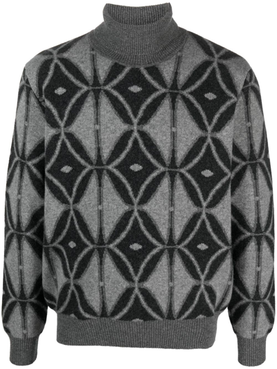 Shop Etro Turtleneck Sweater With Inlay Motif In Grey